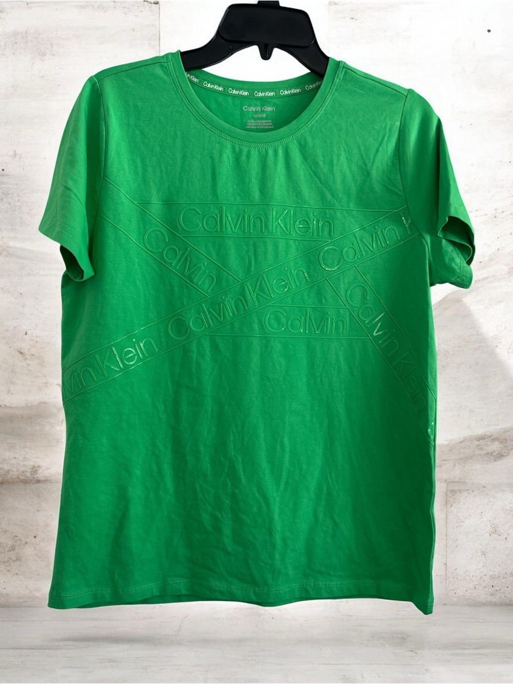 Calvin Klein Men's Bright Green Embossed Logo Crew Tee
